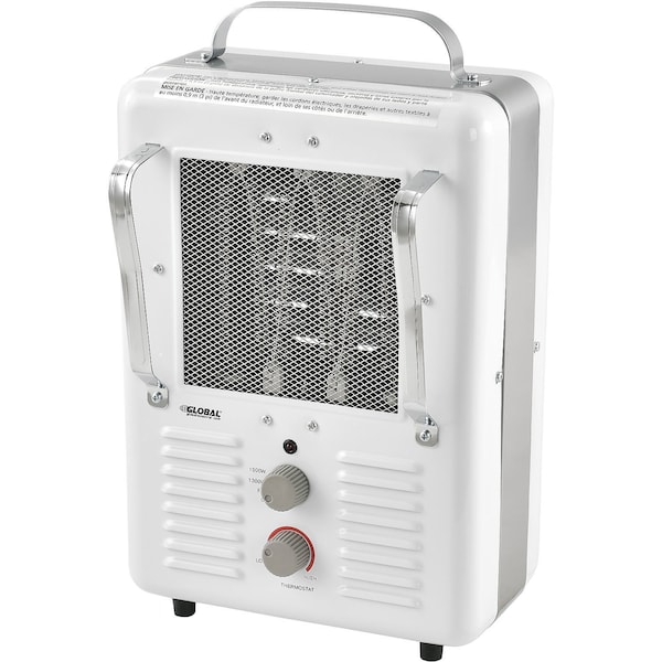 Global Industrial 1500W Portable Electric Milkhouse Heater, Steel, 120V, White 246098 - main